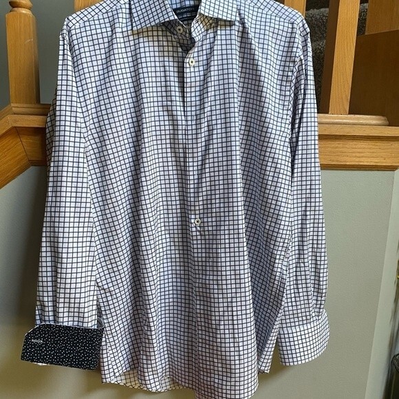 Men’s Bugatchi Dress Shirt in white/black stripes. 16.5/41 NBW - Picture 3 of 5